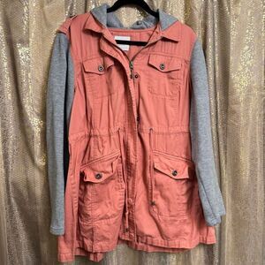 Torrid Twill Hacci Sleeve Anorak Jacket Coral Gray Cozy Winter Size 2X 18/20